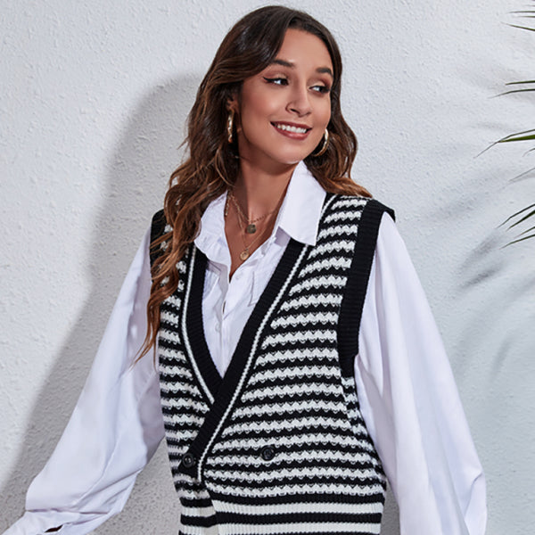 π§‘ Trendy Striped Knit Sweater Vest β Cozy & Chic Layer for Fall π