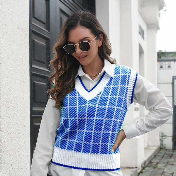 ποΈ Chic Plaid V-Neck Sweater Vest β Trendy & Cozy for Fall π