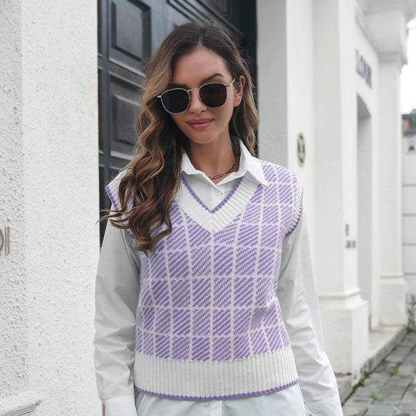 ποΈ Chic Plaid V-Neck Sweater Vest β Trendy & Cozy for Fall π
