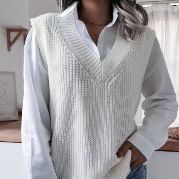 π§‘ Cozy Chic V-Neck Sweater Vest β Stylish, Loose & Comfy Knit for Fall π