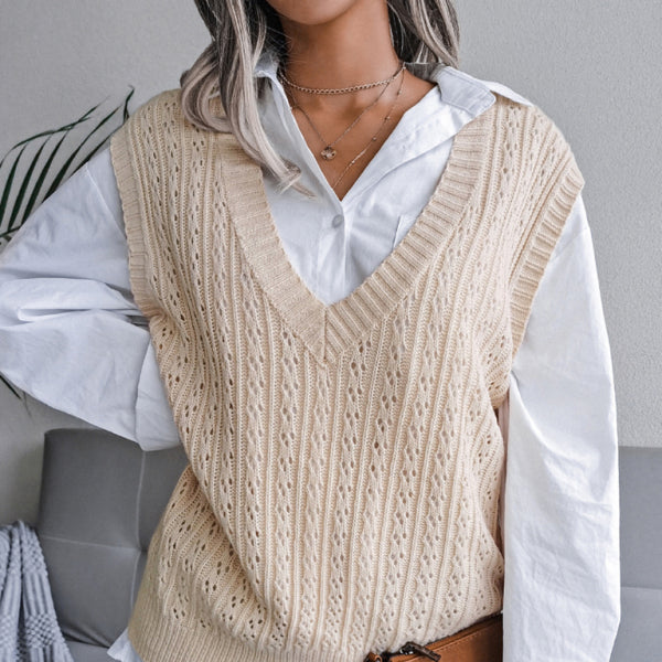 π§Ά Chic Knit Sweater Vest β Trendy V-Neck Hollow Out Sleeveless Top π€