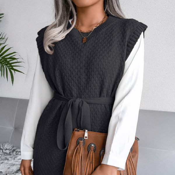 🖤 Cozy Chic Knit Dress Belted Sweater Vest Skirt – Fall Winter Must-Have ✨