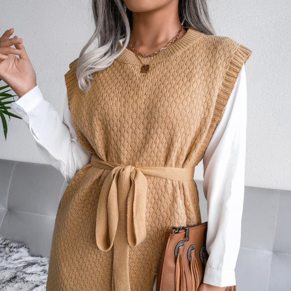 🖤 Cozy Chic Knit Dress Belted Sweater Vest Skirt – Fall Winter Must-Have ✨