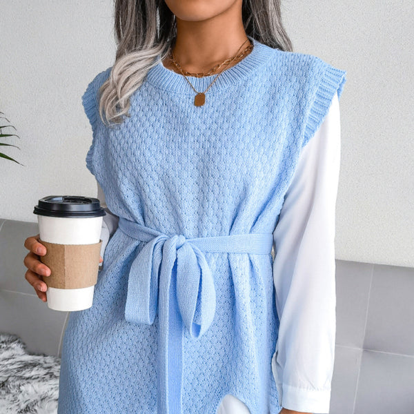 🖤 Cozy Chic Knit Dress Belted Sweater Vest Skirt – Fall Winter Must-Have ✨