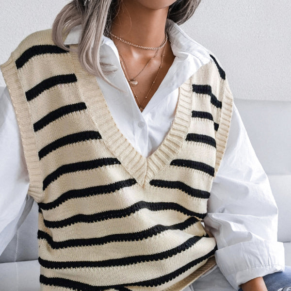 π€ Chic V-Neck Striped Knit Sweater Vest β Cozy & Trendy Must-Have π€