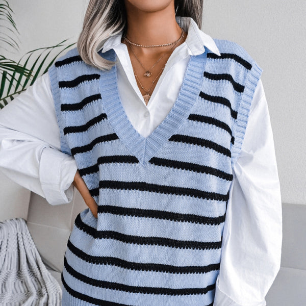 π€ Chic V-Neck Striped Knit Sweater Vest β Cozy & Trendy Must-Have π€