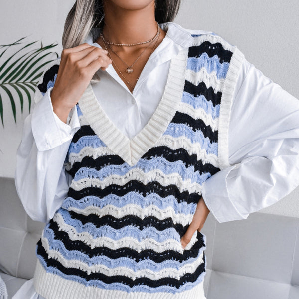 π€ Chic V-Neck Sweater Vest β Trendy Striped Knit for Fall Winter β¨