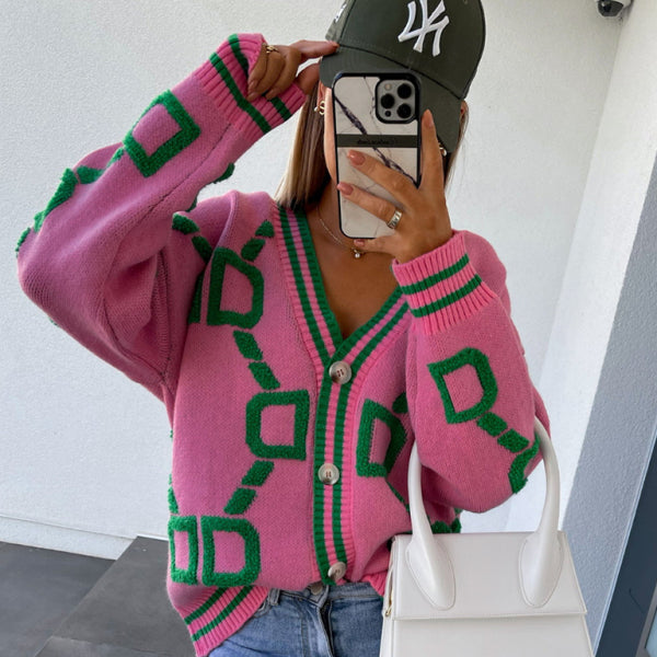 π§₯ Cozy Contrast Knit Cardigan β Chic Drop-Sleeve Sweater for Fall & Winter βοΈ