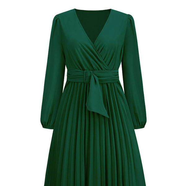 ✨ Chic Long Sleeve V-Neck Belted A-Line Dress – Elegant & Flattering Fit ✨