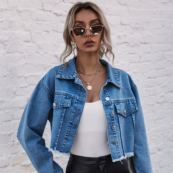 Trendy Cropped Denim Jacket for Women – Street Style Must-Have