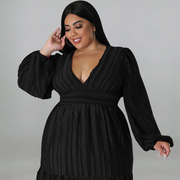 π€ Plus Size Striped V-Neck Long Sleeve Dress Comfy Chic Fit π€