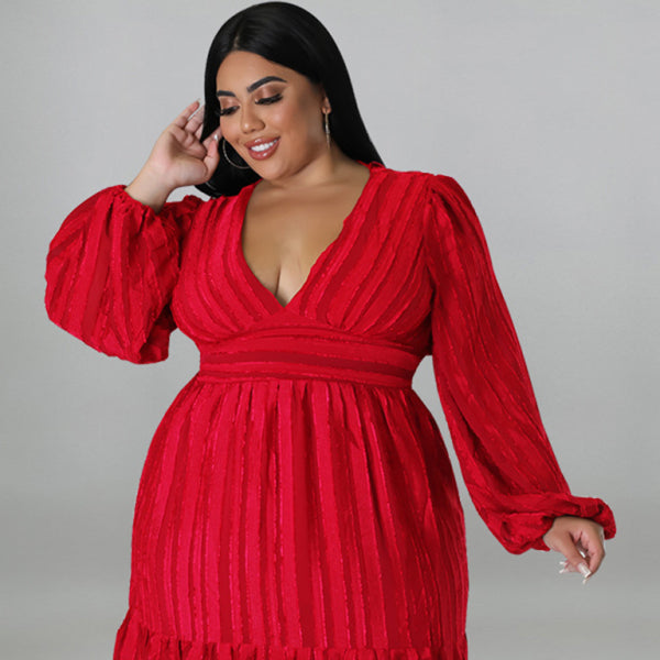 π€ Plus Size Striped V-Neck Long Sleeve Dress Comfy Chic Fit π€