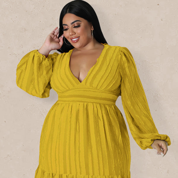 π€ Plus Size Striped V-Neck Long Sleeve Dress Comfy Chic Fit π€