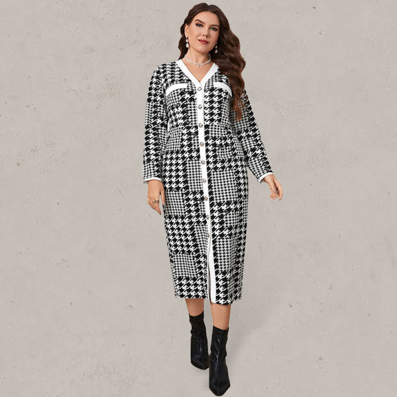 π€ Chic Plus Size Plaid Midi Dress β Slimming Fit Cozy Vibes π€