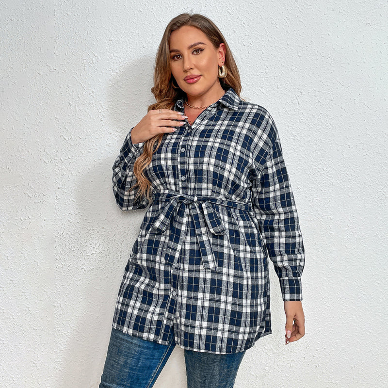 🖤 Plus Size Plaid Tie-Lapel Shirt Jacket – Cozy, Chic & Effortless Style ✨