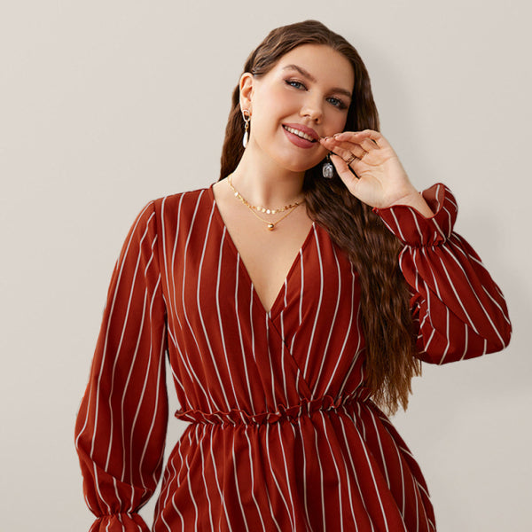 π€ Plus Size Striped Cotton Shirt Long Sleeve Comfy Chic Lapel Top π€