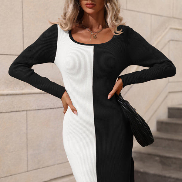 🖤 Cozy Chic Colorblock Knit Sweater Dress – Comfy & Stylish for Any Season 🤍