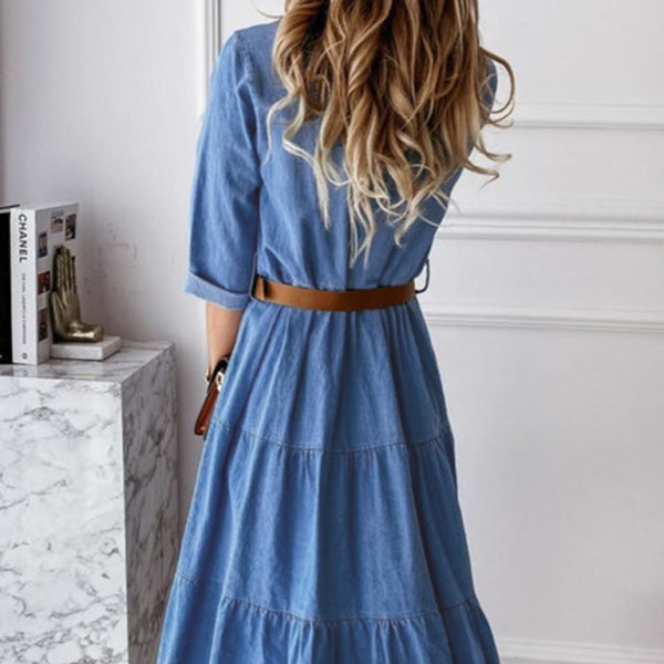 π Chic Denim Lapel Button Midi Dress β Stylish & Comfy Must-Have π