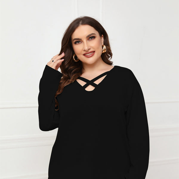 Chic Plus Size Crisscross V-Neck Top – Flattering & Stylish for Any Occasion
