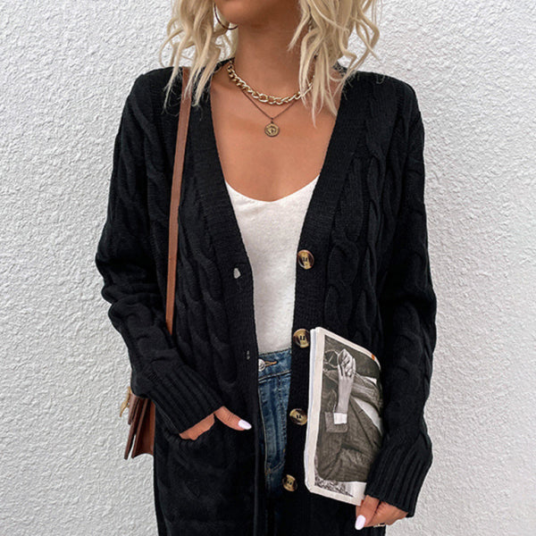 π§₯ Cozy Chic Long Twist Cardigan β Stylish Button-Up with Pockets π€