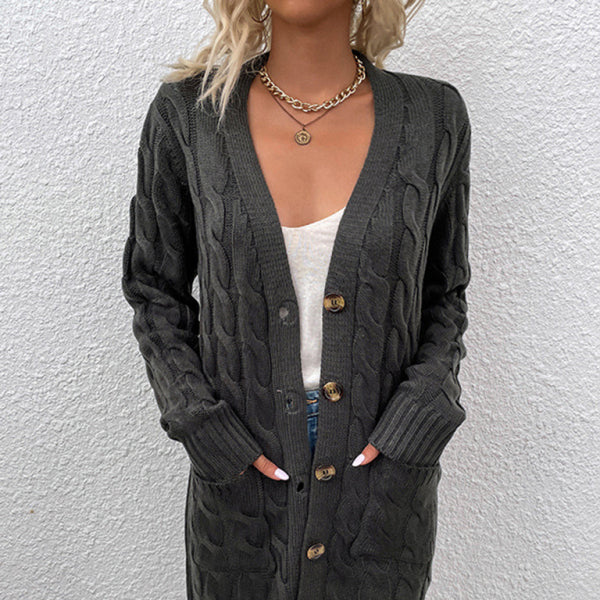 π§₯ Cozy Chic Long Twist Cardigan β Stylish Button-Up with Pockets π€