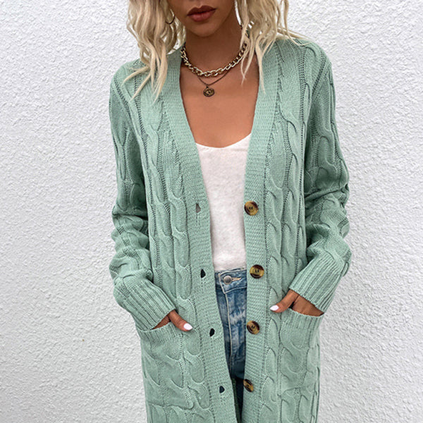 π§₯ Cozy Chic Long Twist Cardigan β Stylish Button-Up with Pockets π€