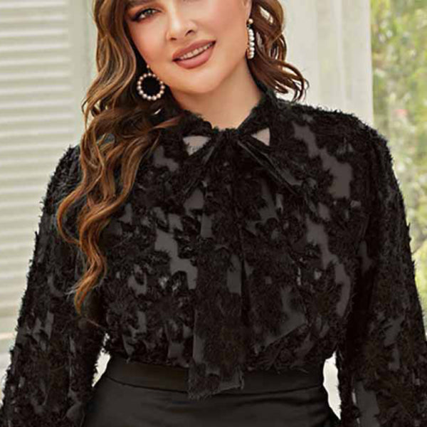 β¨ Chic Plus Size Tie Bow Blouse Long Sleeve Commuter Shirt β Stylish & Flowy β¨