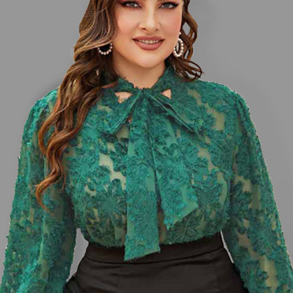 β¨ Chic Plus Size Tie Bow Blouse Long Sleeve Commuter Shirt β Stylish & Flowy β¨