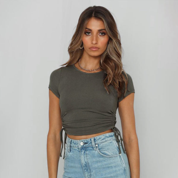 ✨ Trendy Crop Top – Sexy Drawstring Ruched Tee for Summer ☀️