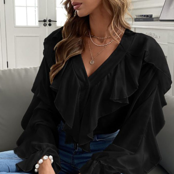 β¨ Chic V-Neck Ruffle Top β Long Sleeve Blouse for Effortless Style β¨
