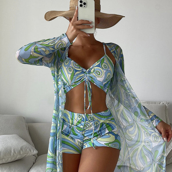 ✨ Trendy 3-Piece High-Waist Bikini Set with Chic Cover-Up – Must-Have Swimwear ✨