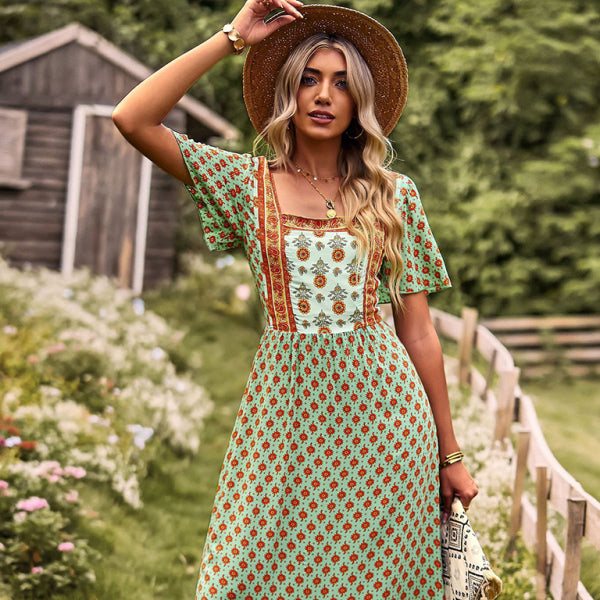 ✨ Boho Chic Short Sleeve Midi Dress – Flowy, Stylish & Perfect for Summer ✨