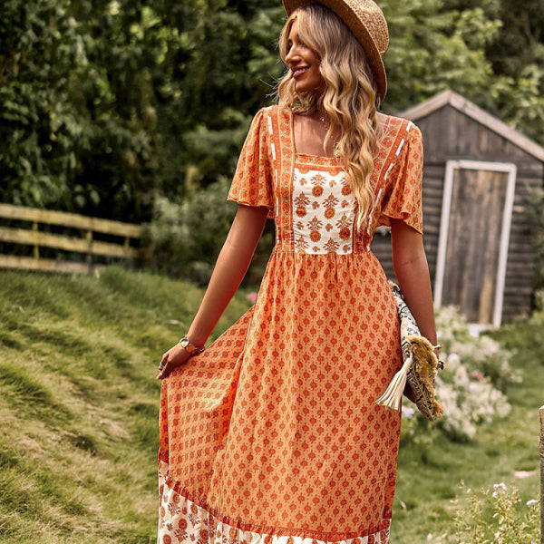 ✨ Boho Chic Short Sleeve Midi Dress – Flowy, Stylish & Perfect for Summer ✨