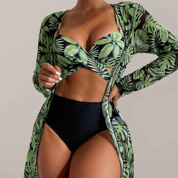 👙 Tropical Print Bikini 3-Piece Set – Swimwear Must-Have for Vacays 🌴✨