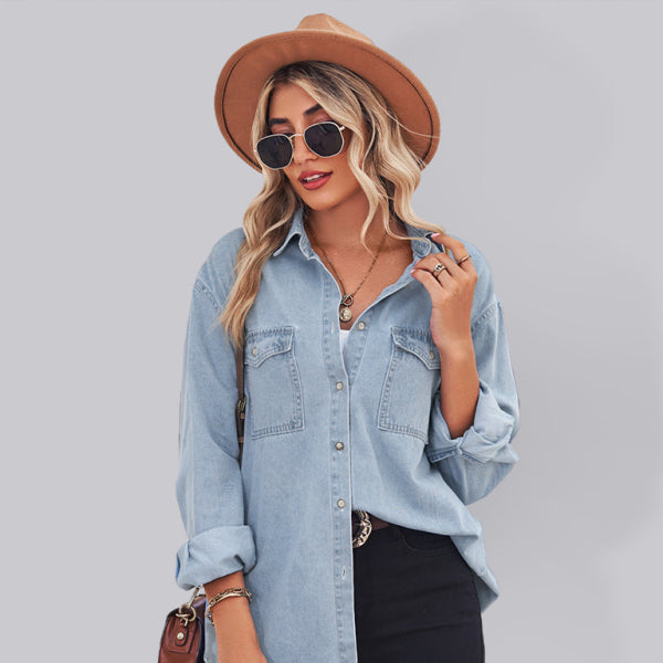 π¦ Light Wash Denim Shirt for Women β Trendy, Chic & Comfy Long Sleeve π¦