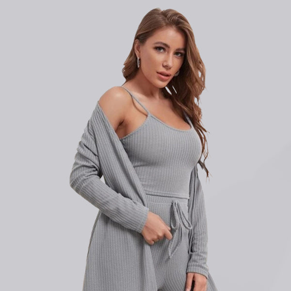 🛍️ Cozy & Chic Waffle Knit 3-Piece Loungewear Set for Women – Style Meets Comfort 🤍