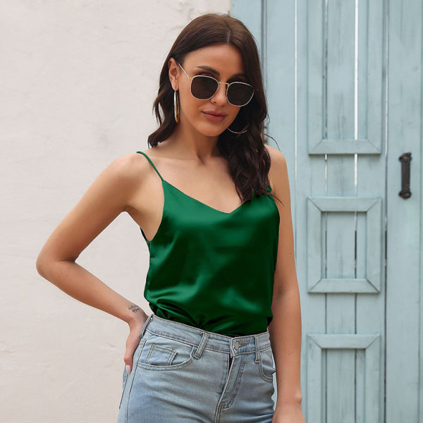 ✨ Chic Satin V-Neck Camisole – Stylish & Sexy Halter Top for Women ✨