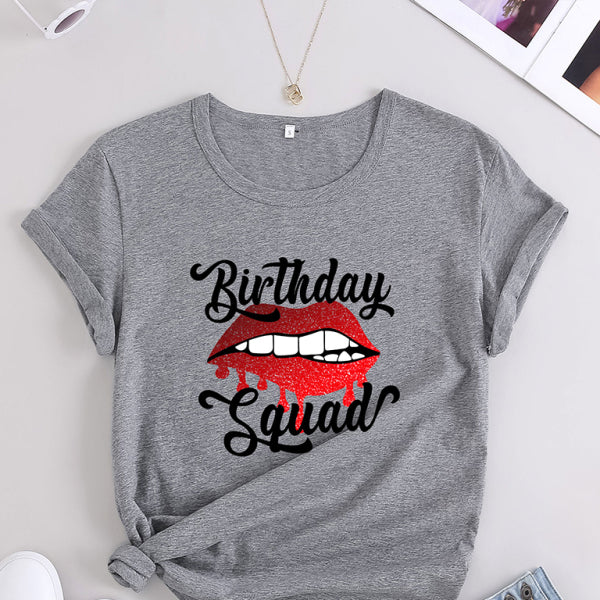 🛍️ Lips Print Birthday Graphic Tee Casual & Chic 🎉