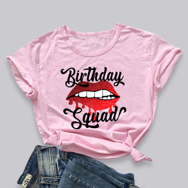 🛍️ Lips Print Birthday Graphic Tee Casual & Chic 🎉