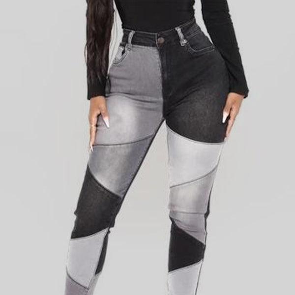 High Waist Two-Tone Skinny Jeans – Trendy & Flattering Fit