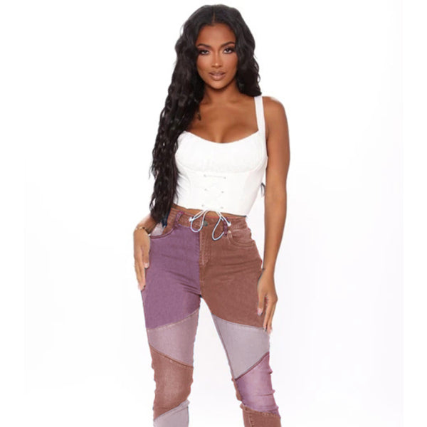 High Waist Two-Tone Skinny Jeans – Trendy & Flattering Fit