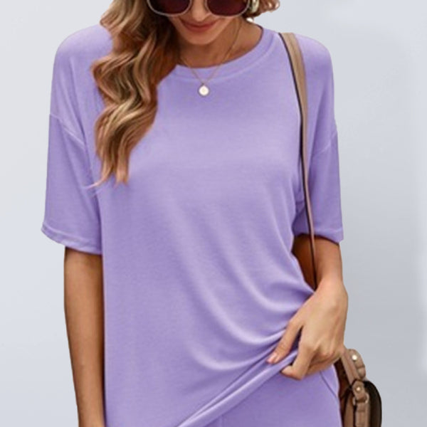 ποΈ Cozy & Chic Two-Piece Lounge Set β Casual Short Sleeve Top & Shorts for Women πΈ