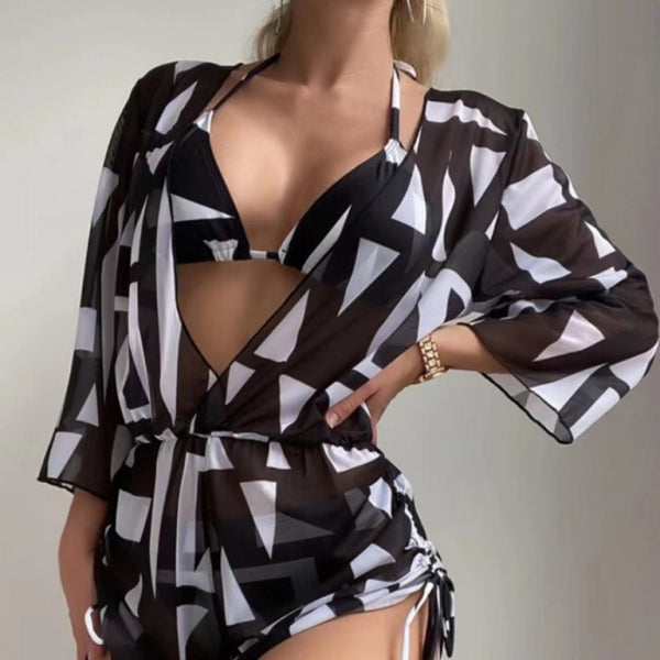 🌴 Women's Tropical Print 3-Piece Bikini Set – High Waist, Trendy & Flattering 🌴