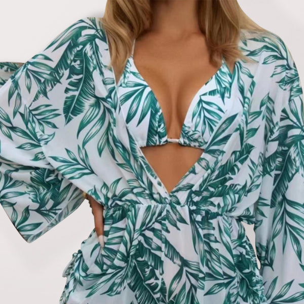 🌴 Women's Tropical Print 3-Piece Bikini Set – High Waist, Trendy & Flattering 🌴