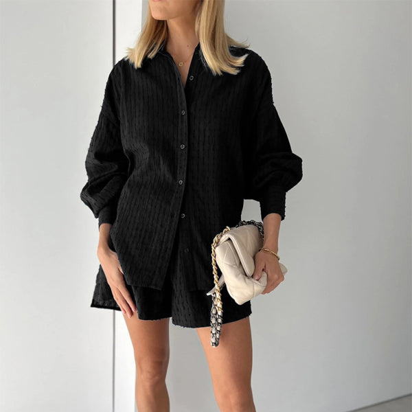 ✨ Chic Jacquard Puff Sleeve Top & Shorts Set – Stylish & Comfy Outfit for Any Occasion ✨