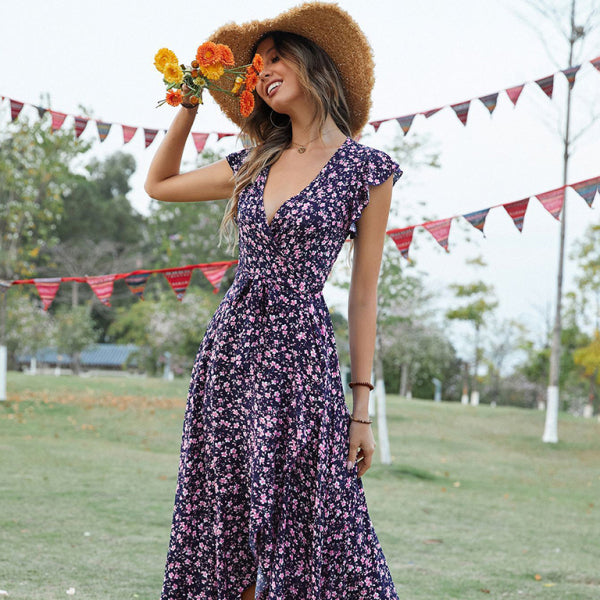 β¨ Bohemian V-Neck Floral Print Dress β Chic, Flowy, & Perfect for Vacation Vibes πΈβ¨