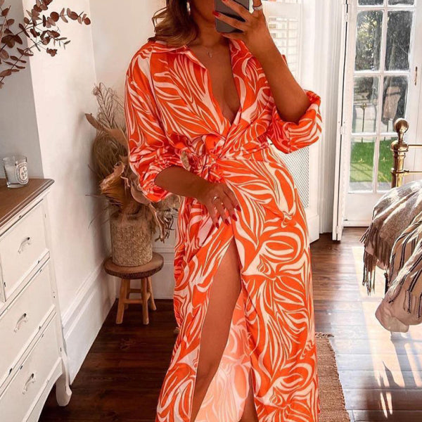 ✨ Chic Lantern Sleeve Midi Dress Tie Waist Contrast Design – Perfect for Any Occasion ✨