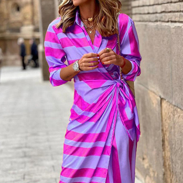 ✨ Chic Lantern Sleeve Midi Dress Tie Waist Contrast Design – Perfect for Any Occasion ✨