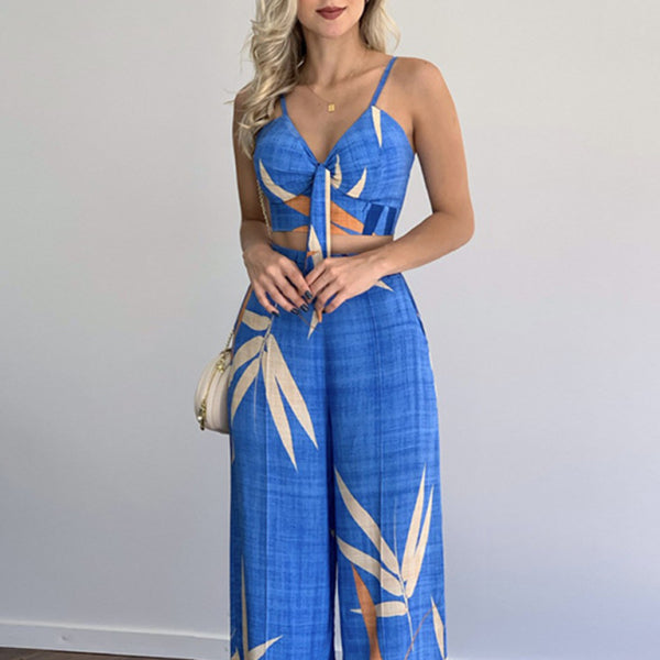 β¨ Chic Linen-Like V-Neck Two-Piece Set Wide-Leg Pants Outfit β Effortless Style β¨