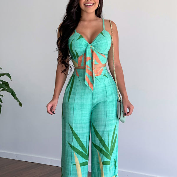 β¨ Chic Linen-Like V-Neck Two-Piece Set Wide-Leg Pants Outfit β Effortless Style β¨